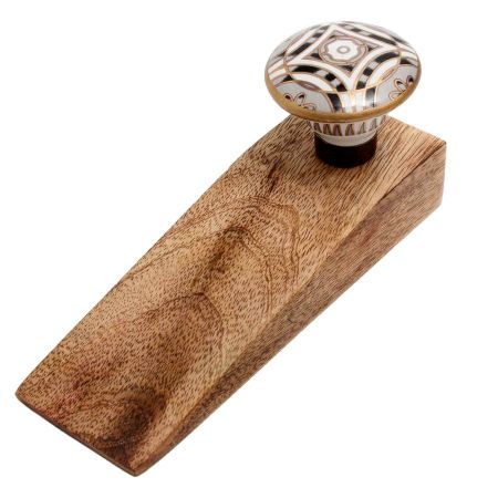 Golden Ceramic Floral Wooden Door Stopper